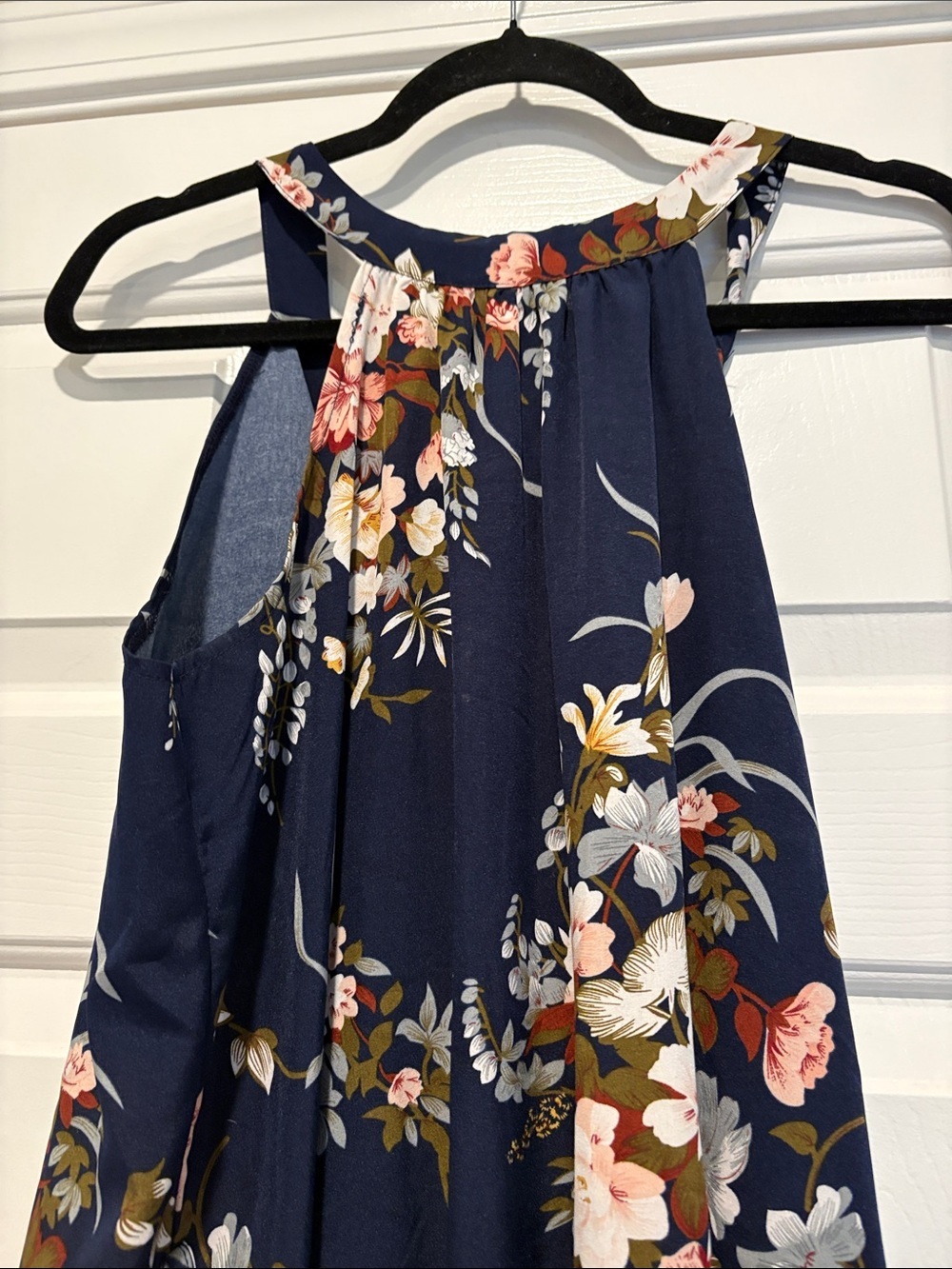 SHEIN Navy Floral Halter Maxi with Pink & Cream Blooms Size Large